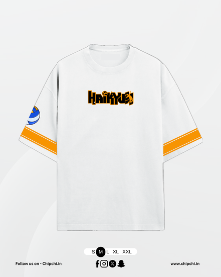 Haikyuu Setter Stripe Oversized Tee – White/Orange
