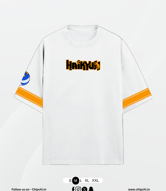 Haikyuu Setter Stripe Oversized Tee – White/Orange
