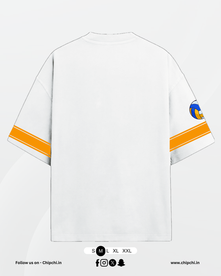 Haikyuu Setter Stripe Oversized Tee – White/Orange