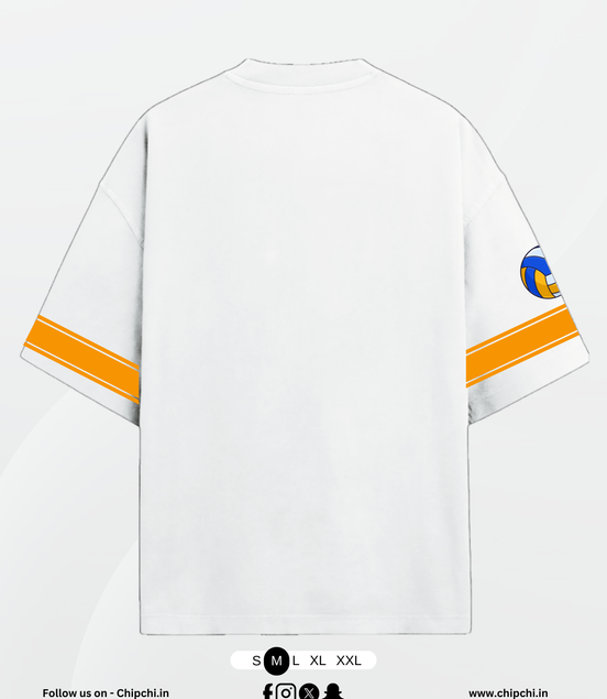 Haikyuu Setter Stripe Oversized Tee – White/Orange