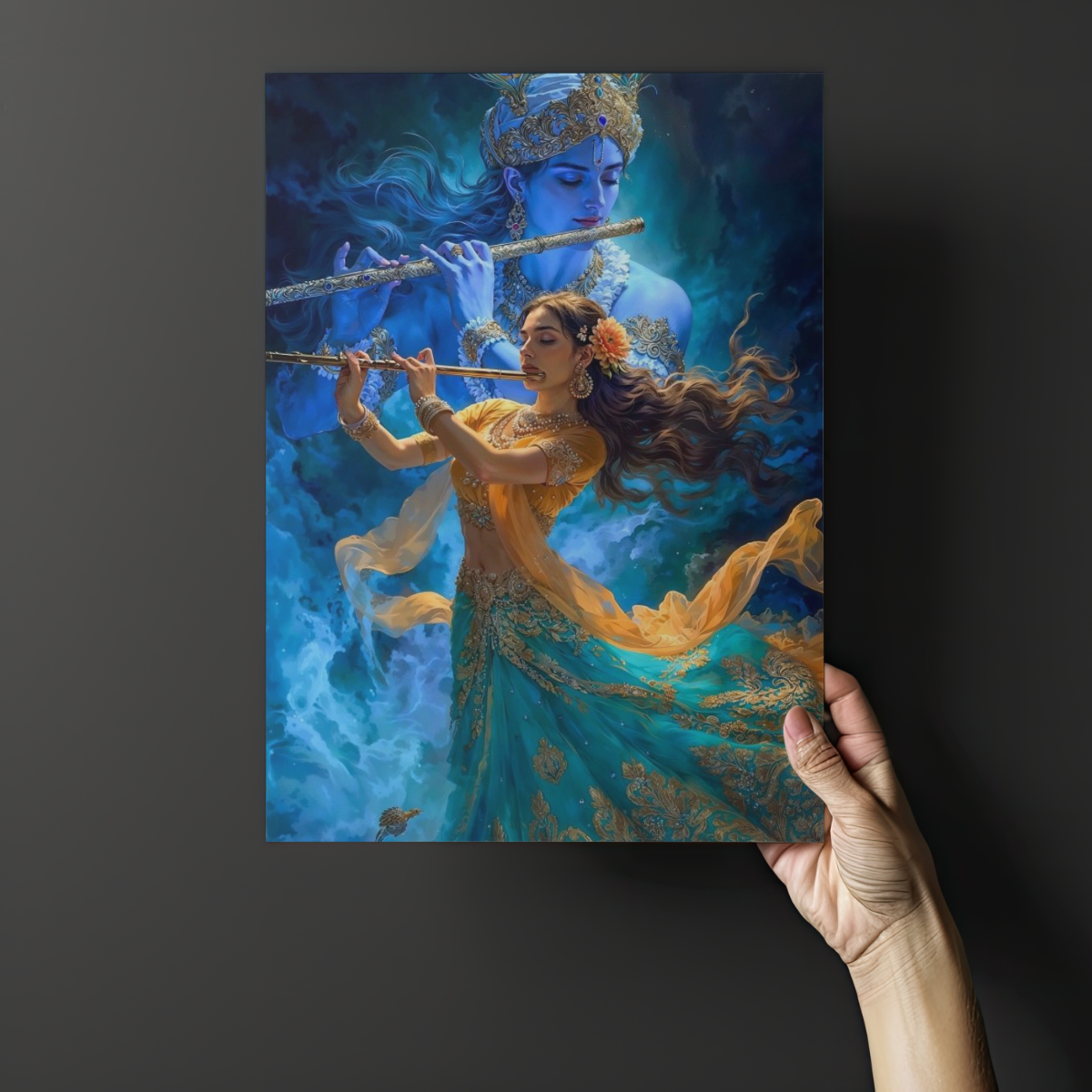 Eternal Melody: Radha & Krishna Flute Edition – Premium Metal Print