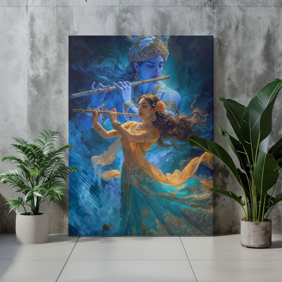 Eternal Melody: Radha & Krishna Flute Edition – Premium Metal Print