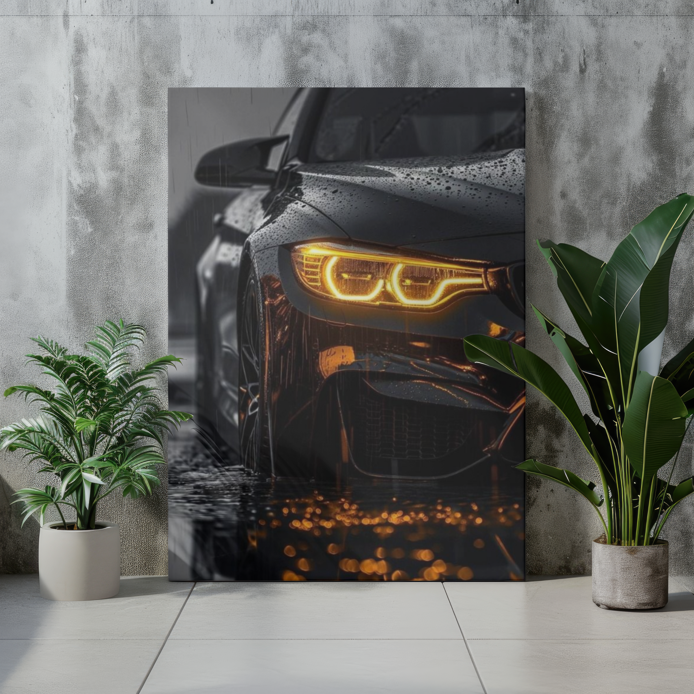 BMW M4 "Amber Rain" Close-Up – Premium Automotive Metal Poster