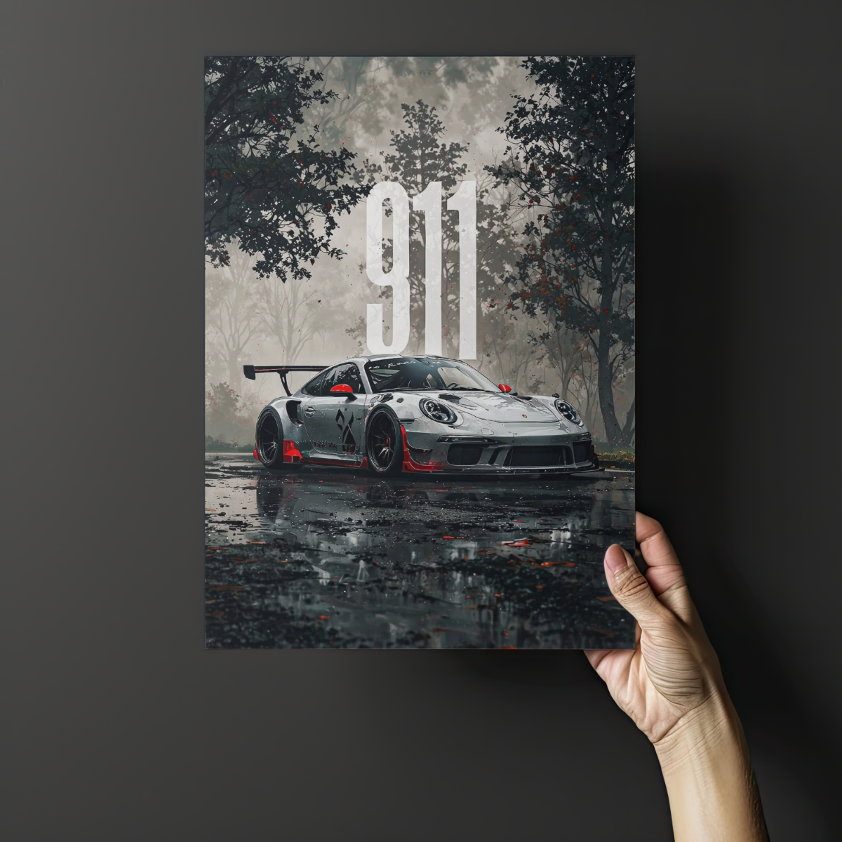 Porsche 911 "Rain & Track" Edition – Premium Automotive Metal Poster