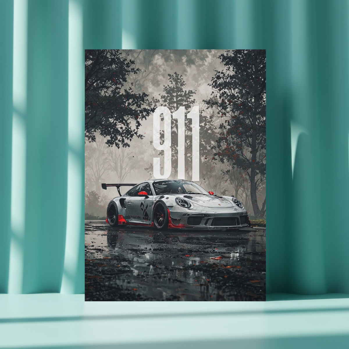 Porsche 911 "Rain & Track" Edition – Premium Automotive Metal Poster