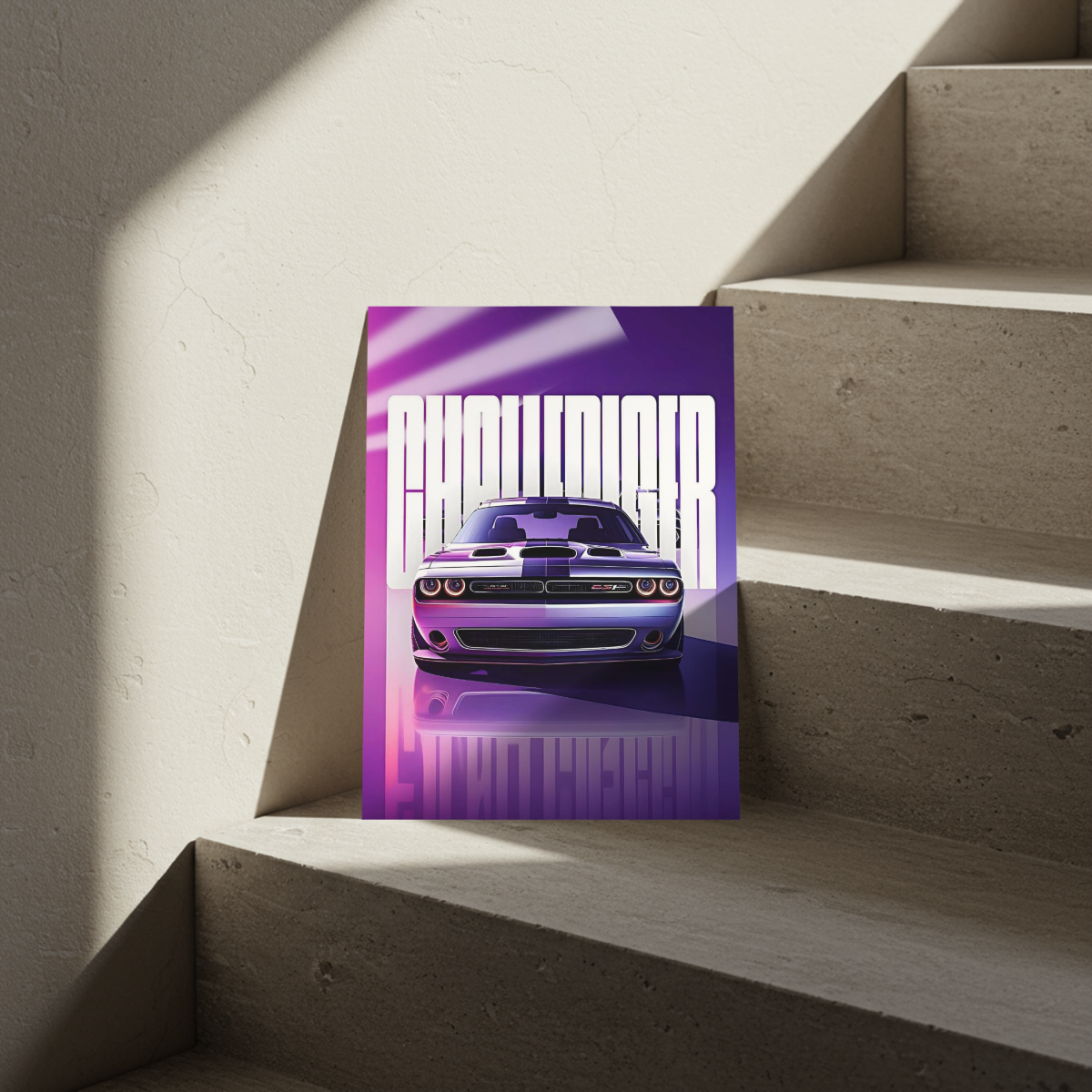 Dodge Challenger "Neon Synthwave" Edition – Premium Automotive Metal Poster