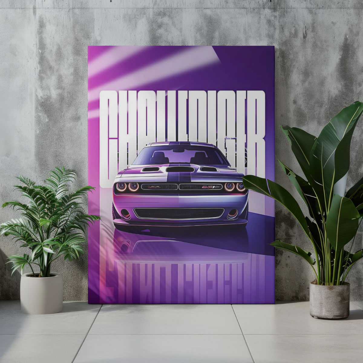 Dodge Challenger "Neon Synthwave" Edition – Premium Automotive Metal Poster