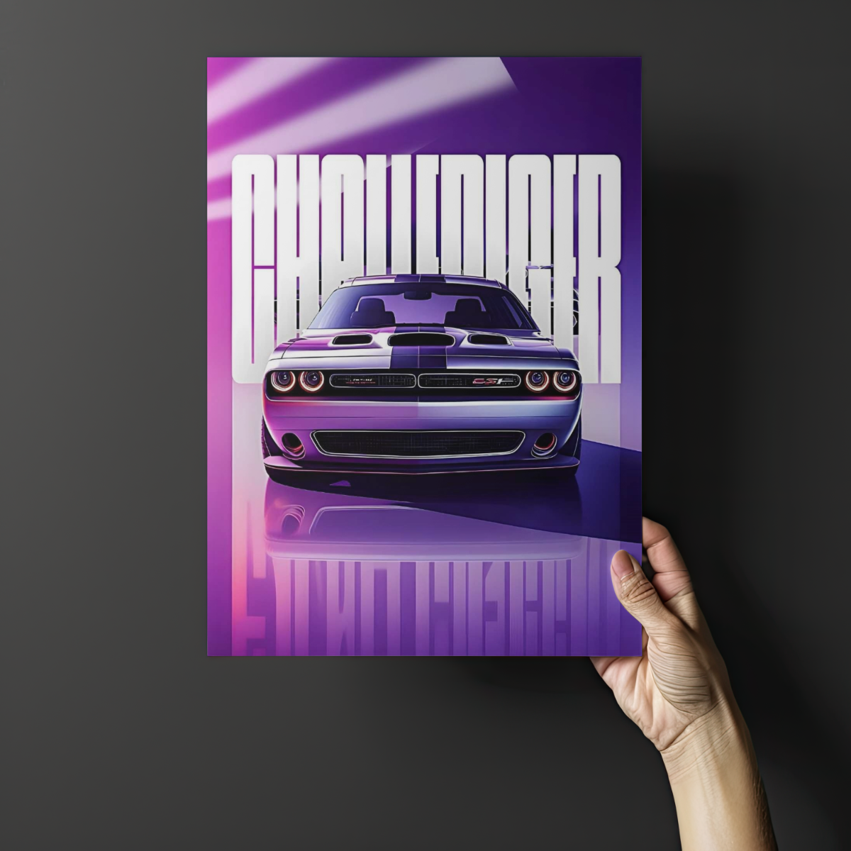 Dodge Challenger "Neon Synthwave" Edition – Premium Automotive Metal Poster