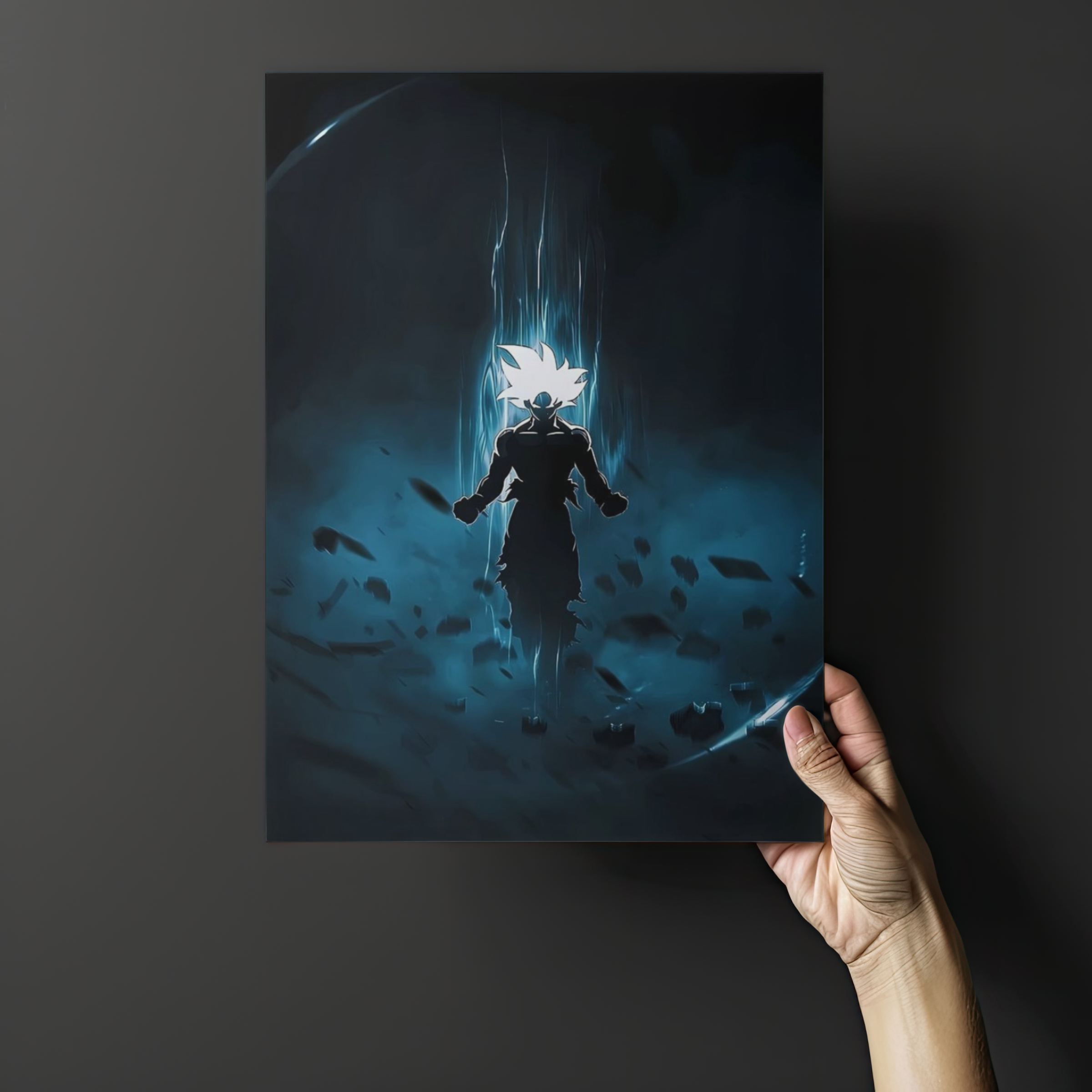 Goku "Ultra Instinct Awakening" Silhouette – Premium Anime Metal Poster