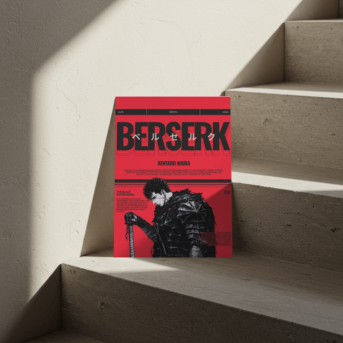 Berserk "The Black Swordsman" Vintage Manga Edition – Premium Anime Metal Poster