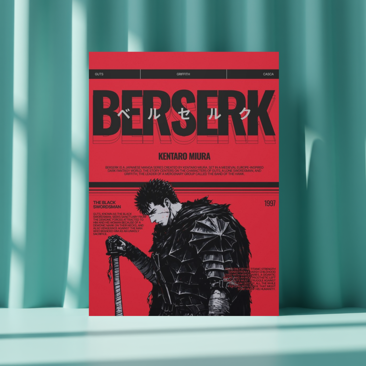 Berserk "The Black Swordsman" Vintage Manga Edition – Premium Anime Metal Poster