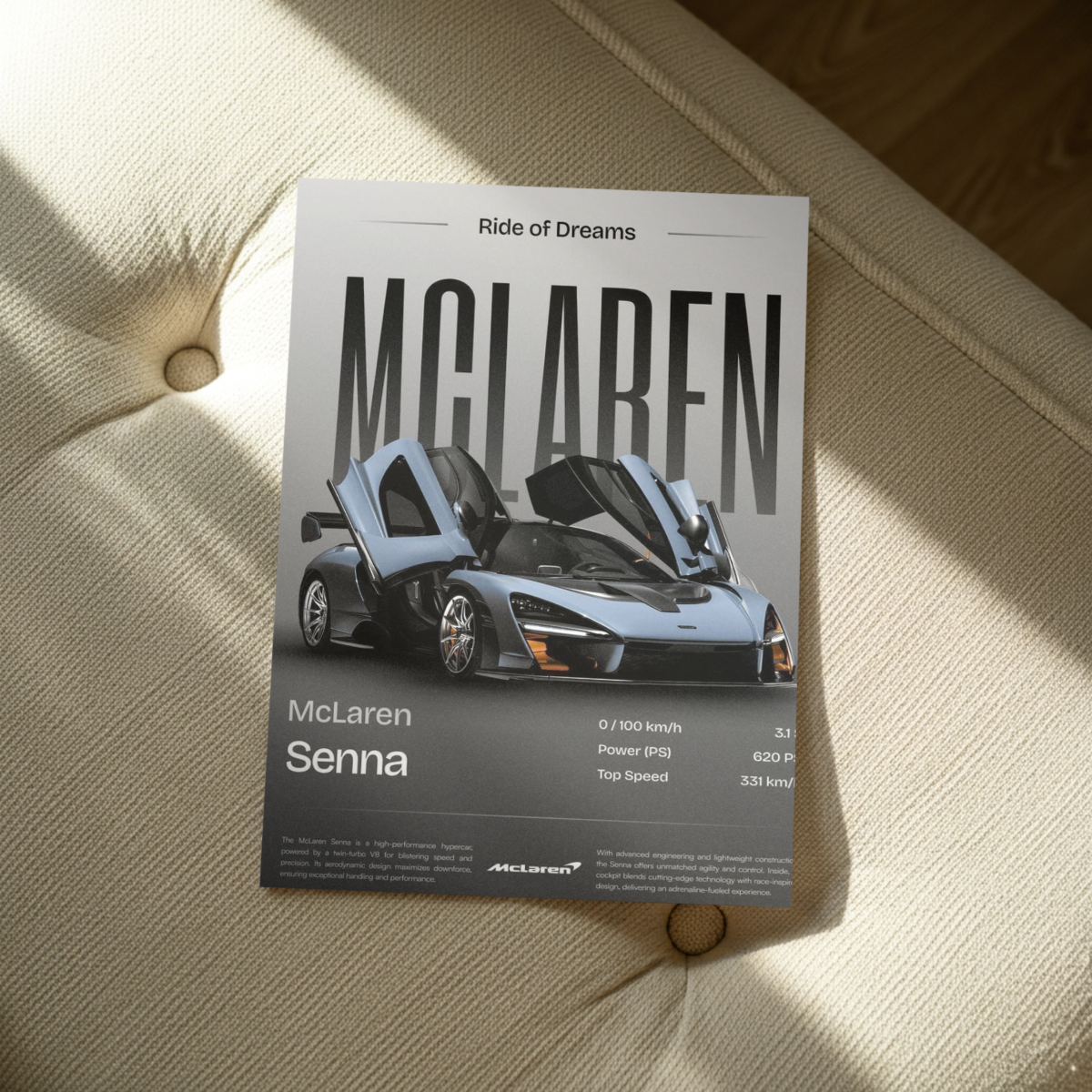 McLaren Senna "Ride of Dreams" Spec Sheet – Premium Automotive Metal Poster