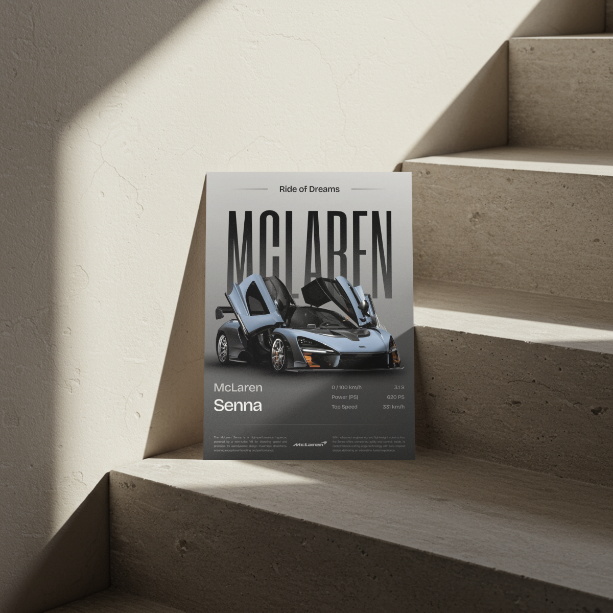 McLaren Senna "Ride of Dreams" Spec Sheet – Premium Automotive Metal Poster