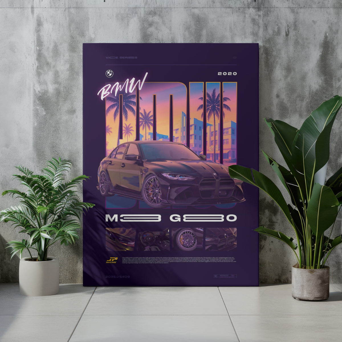 BMW M3 G80 "Vice Series" Synthwave Edition – Premium Automotive Metal Poster
