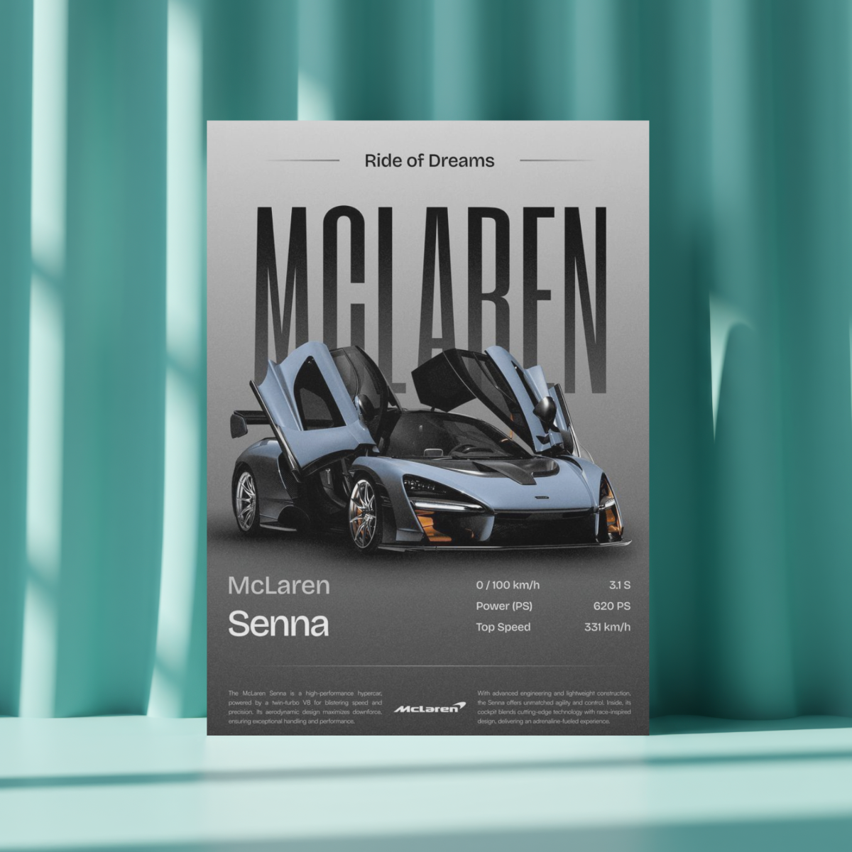 McLaren Senna "Ride of Dreams" Spec Sheet – Premium Automotive Metal Poster