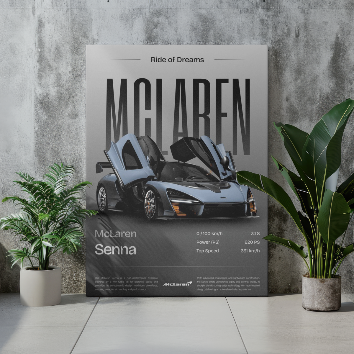 McLaren Senna "Ride of Dreams" Spec Sheet – Premium Automotive Metal Poster
