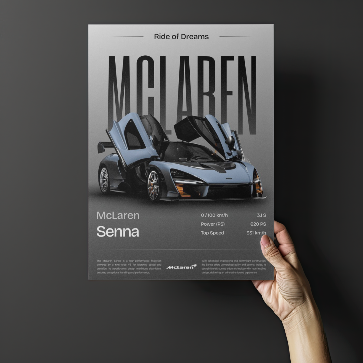 McLaren Senna "Ride of Dreams" Spec Sheet – Premium Automotive Metal Poster