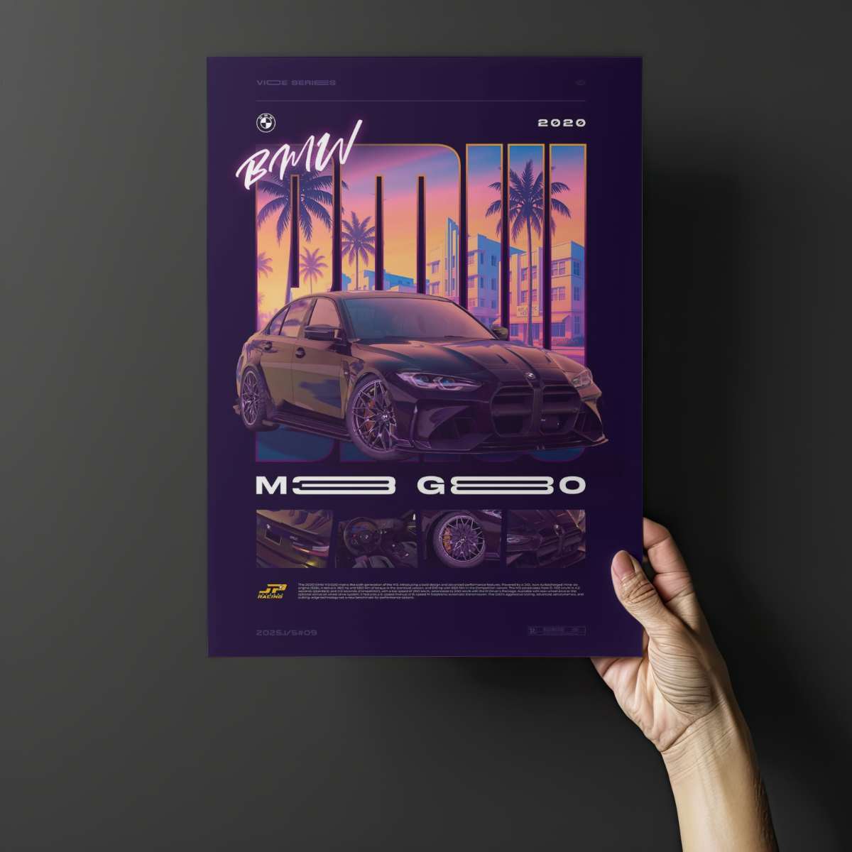 BMW M3 G80 "Vice Series" Synthwave Edition – Premium Automotive Metal Poster