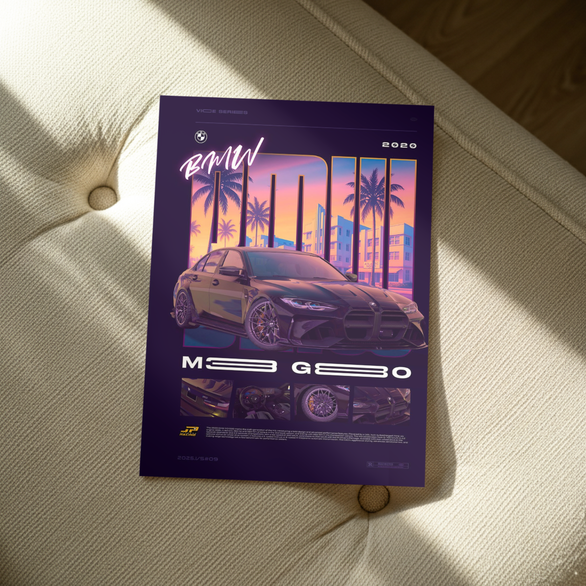 BMW M3 G80 "Vice Series" Synthwave Edition – Premium Automotive Metal Poster