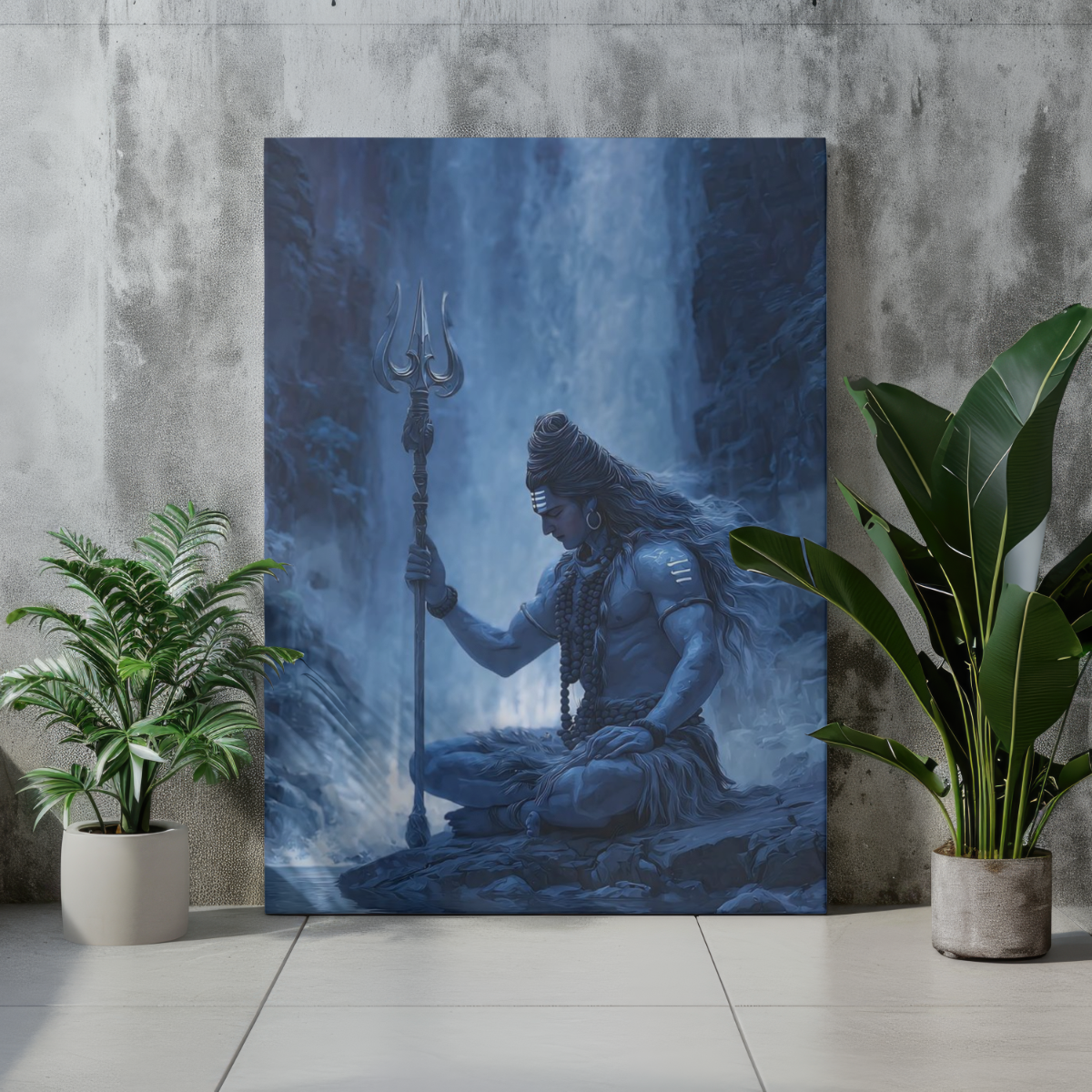 Meditating Lord Shiva by Waterfall Metal Poster – Mystical Mahadev Metal Poster