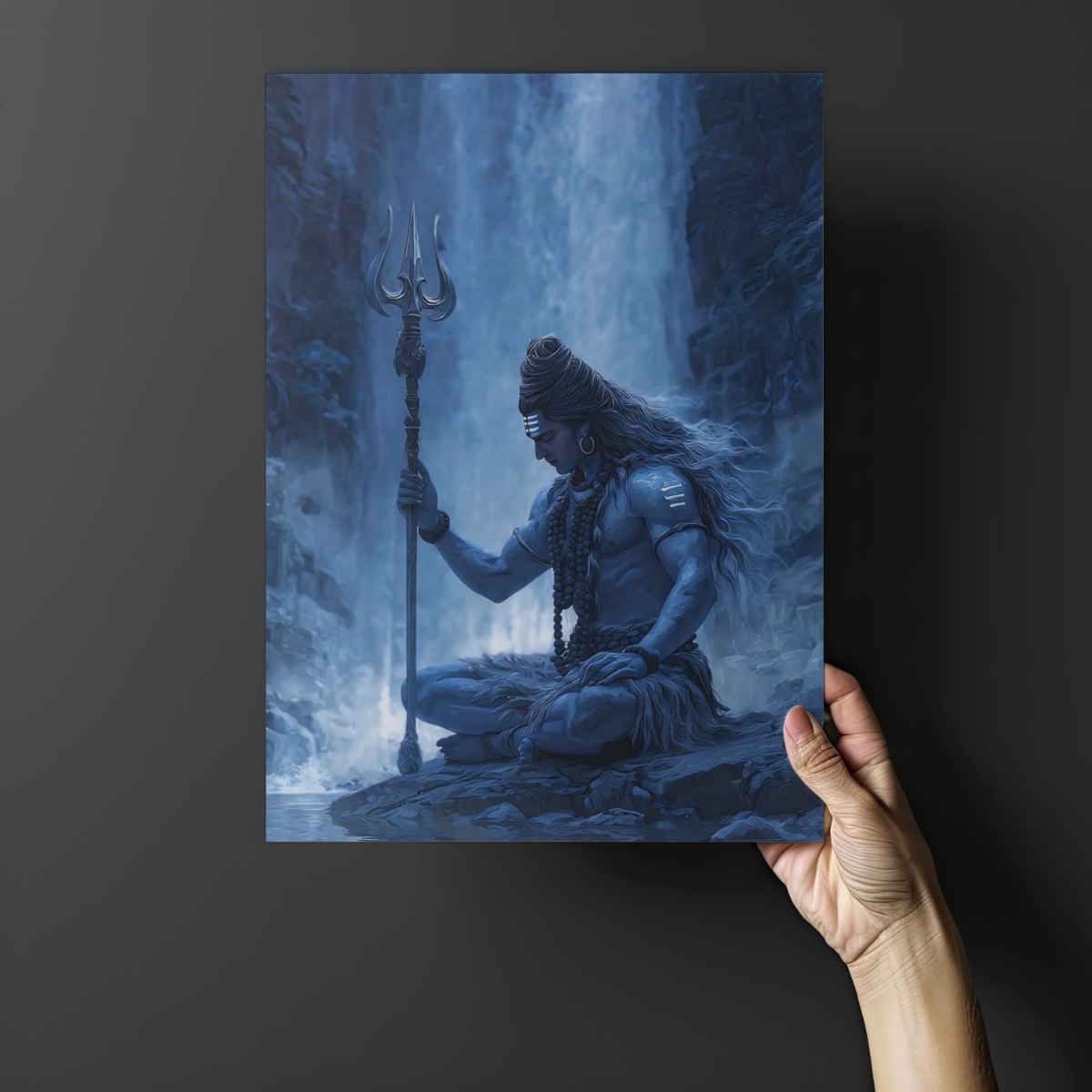 Meditating Lord Shiva by Waterfall Metal Poster – Mystical Mahadev Metal Poster