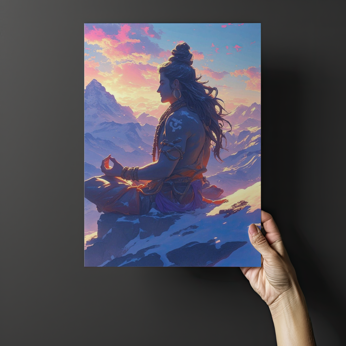 Meditating Lord Shiva Himalayas Sunset Metal Poster – Vibrant Spiritual Wall Art