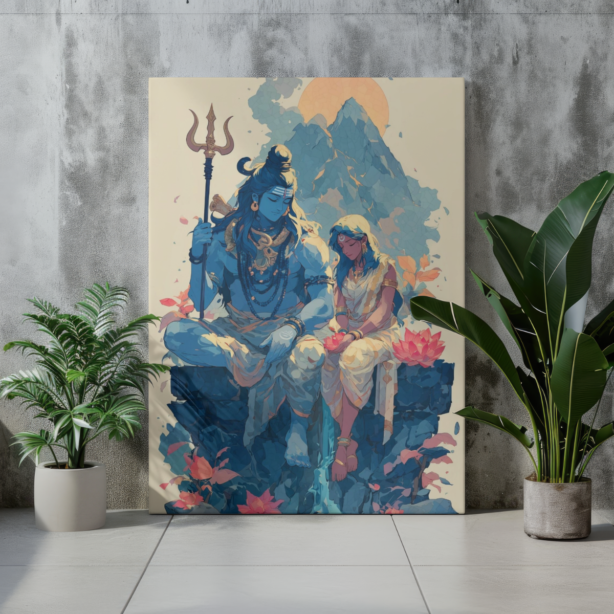 Divine Shiva & Parvati Metal Poster – Shiv Shakti Spiritual Wall Art