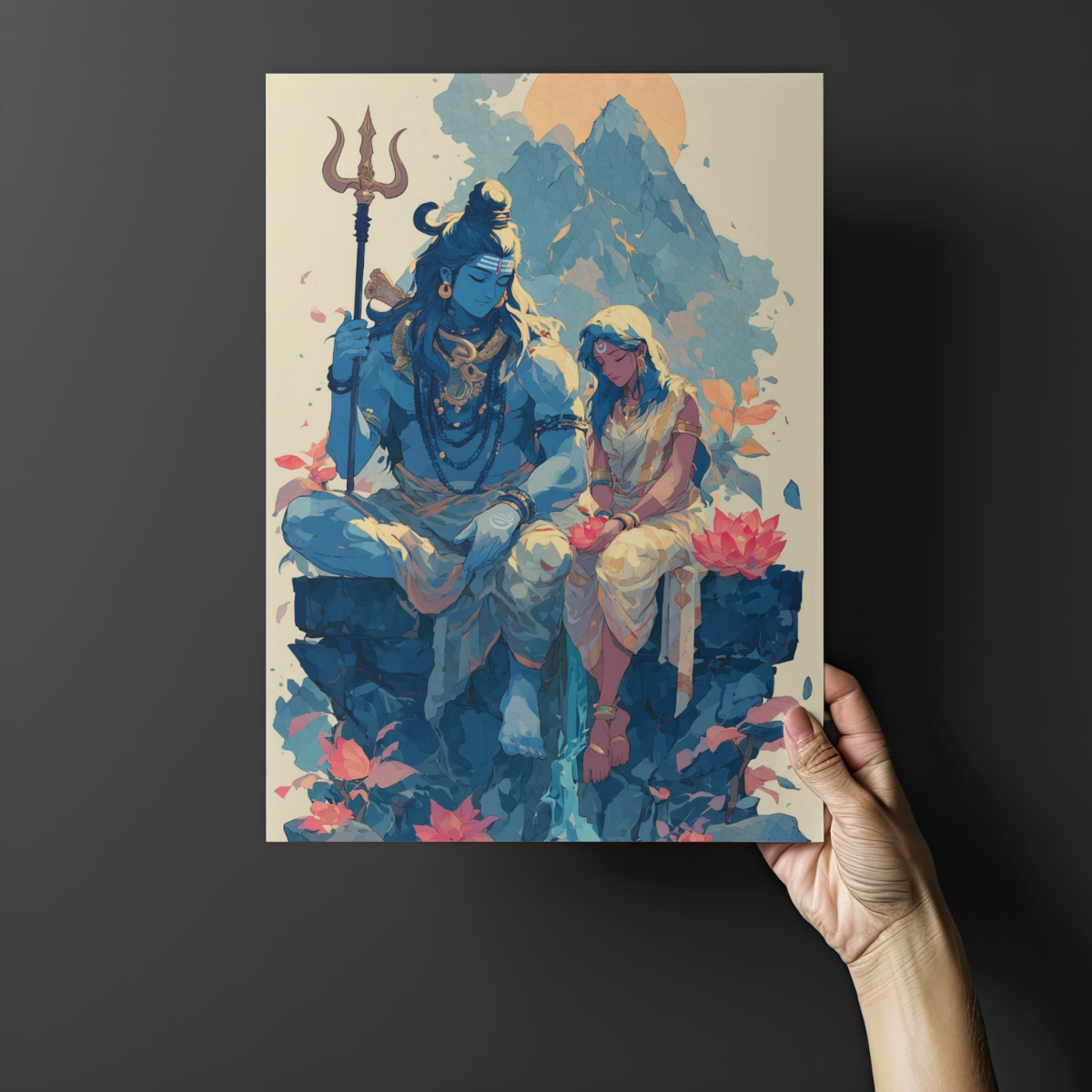 Divine Shiva & Parvati Metal Poster – Shiv Shakti Spiritual Wall Art