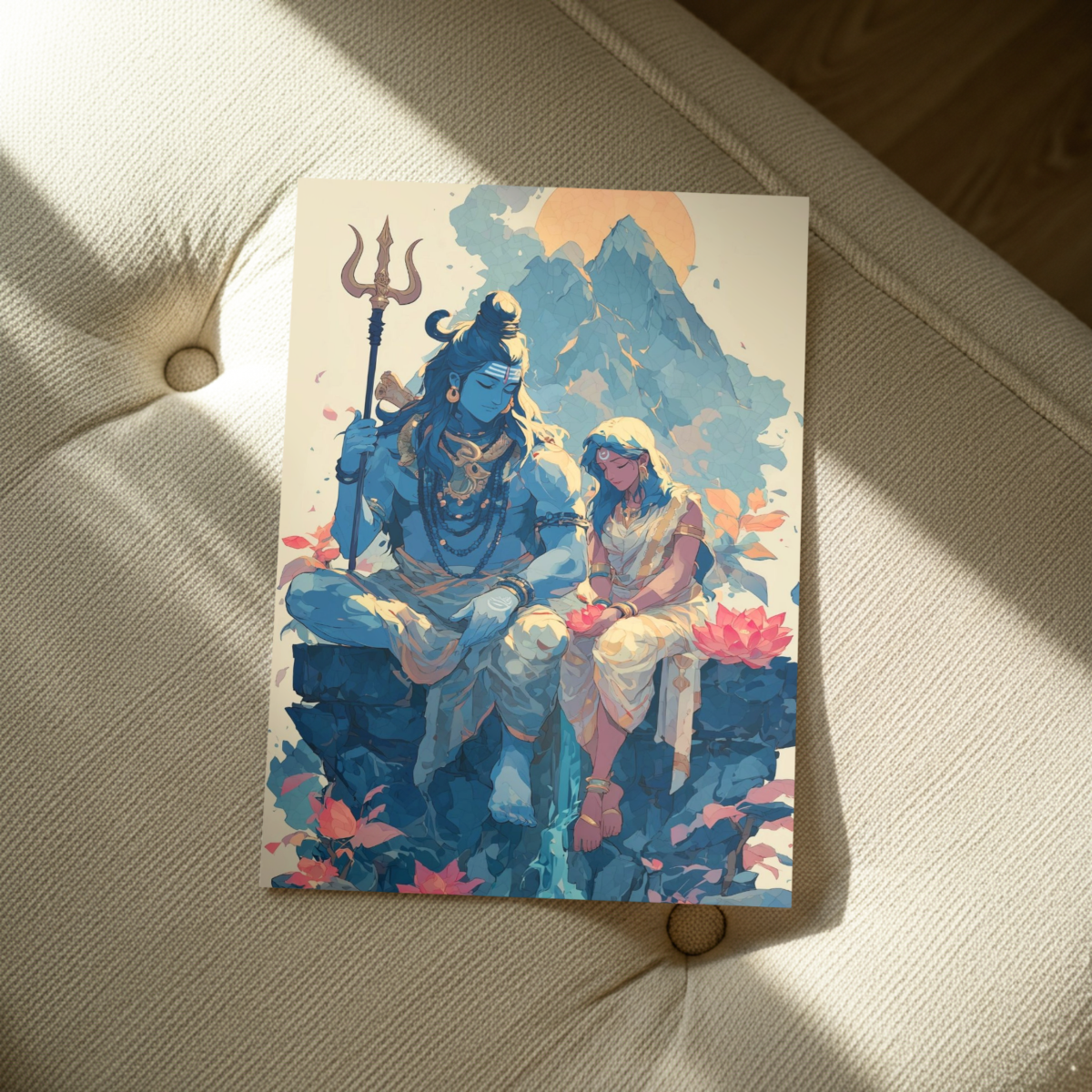 Divine Shiva & Parvati Metal Poster – Shiv Shakti Spiritual Wall Art