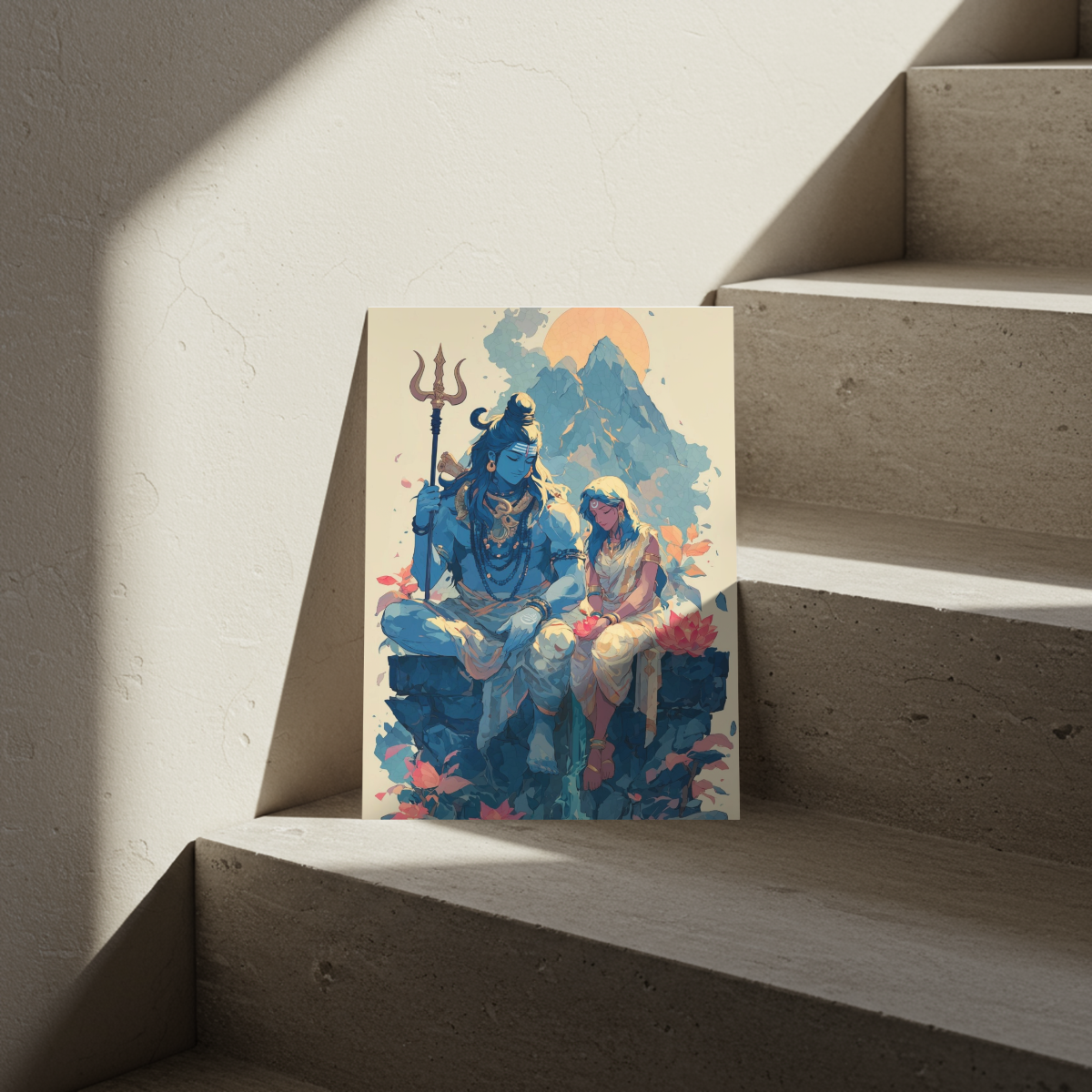 Divine Shiva & Parvati Metal Poster – Shiv Shakti Spiritual Wall Art