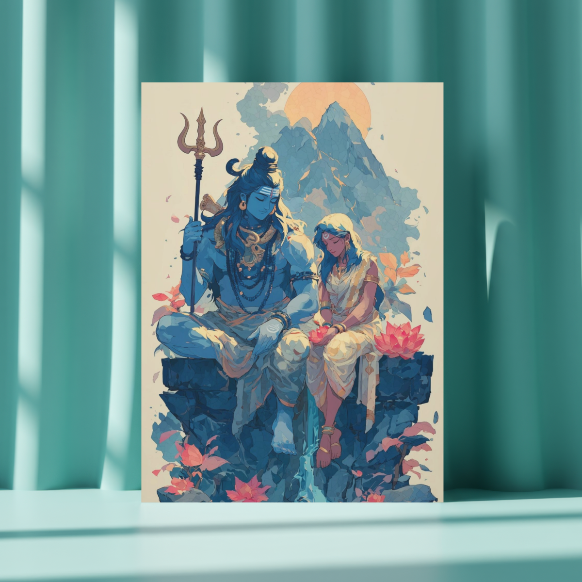 Divine Shiva & Parvati Metal Poster – Shiv Shakti Spiritual Wall Art