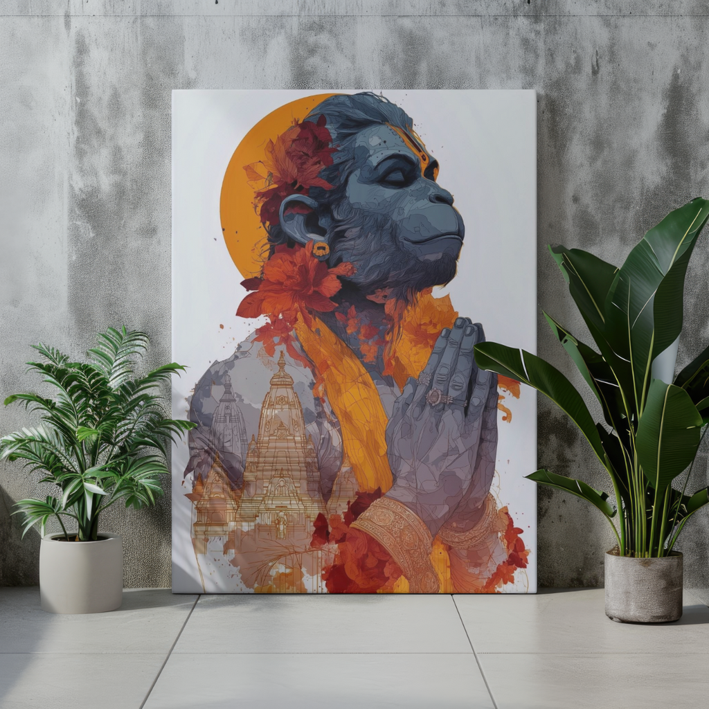 Hanuman Ji in Meditation Art Metal Poster – Spiritual Home Decor