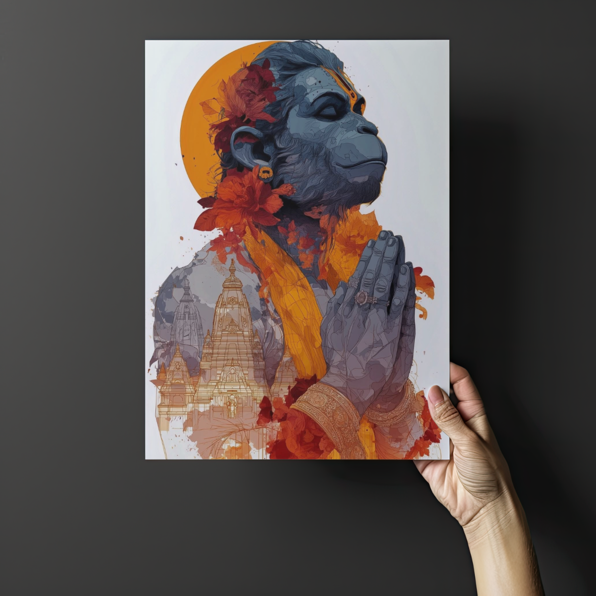 Hanuman Ji in Meditation Art Metal Poster – Spiritual Home Decor