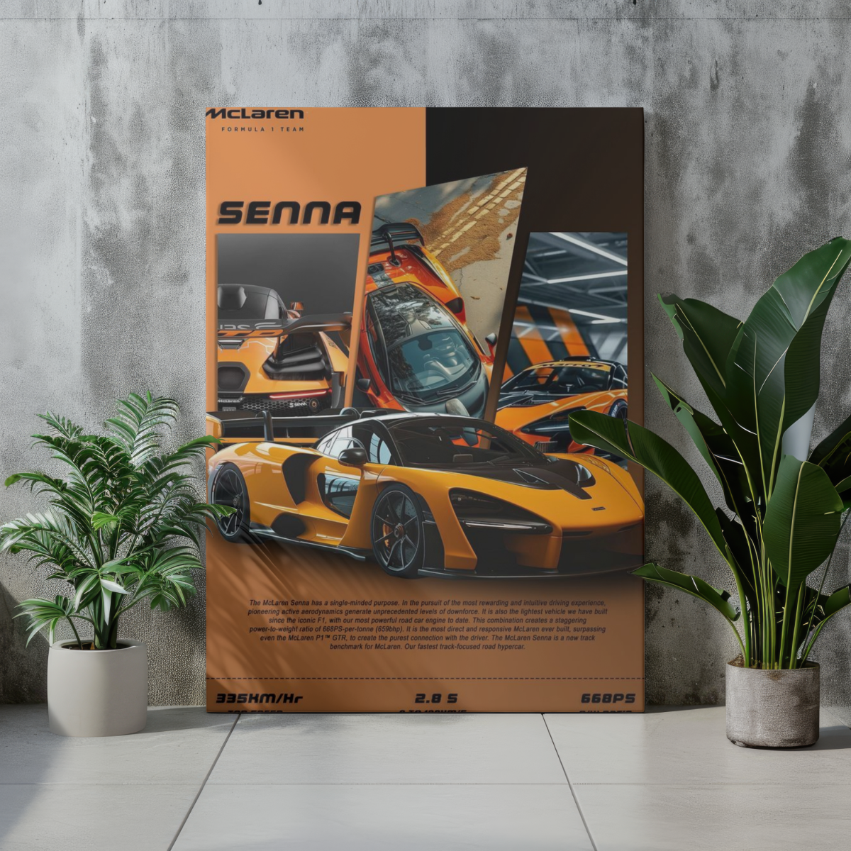 McLaren Senna "Papaya Racing" Collage Edition – Premium Automotive Metal Poster