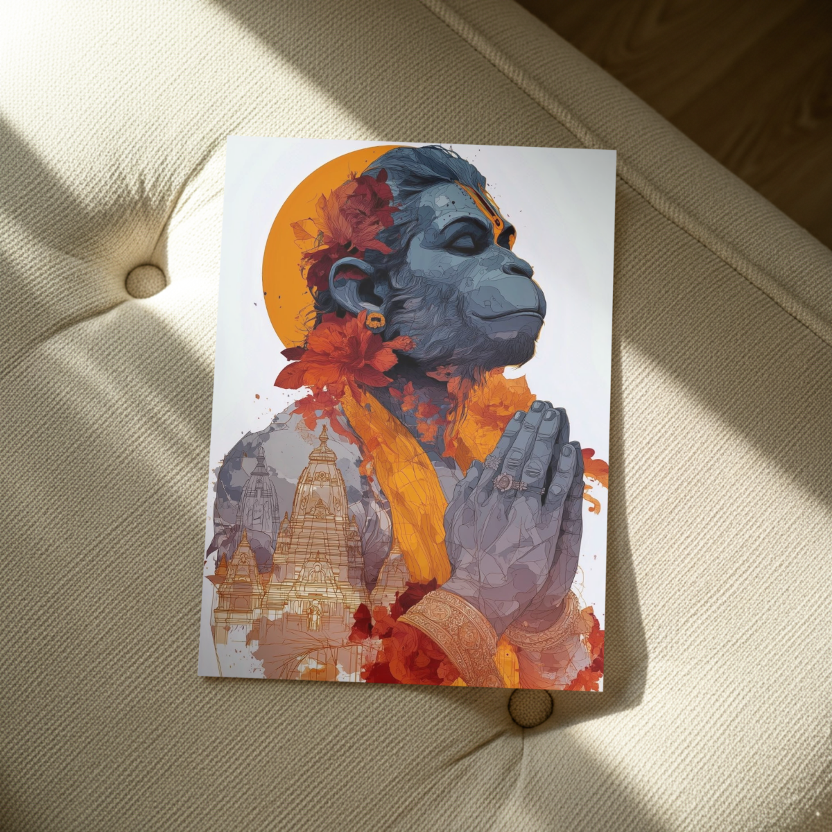 Hanuman Ji in Meditation Art Metal Poster – Spiritual Home Decor
