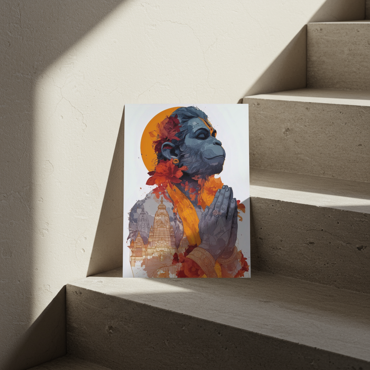 Hanuman Ji in Meditation Art Metal Poster – Spiritual Home Decor