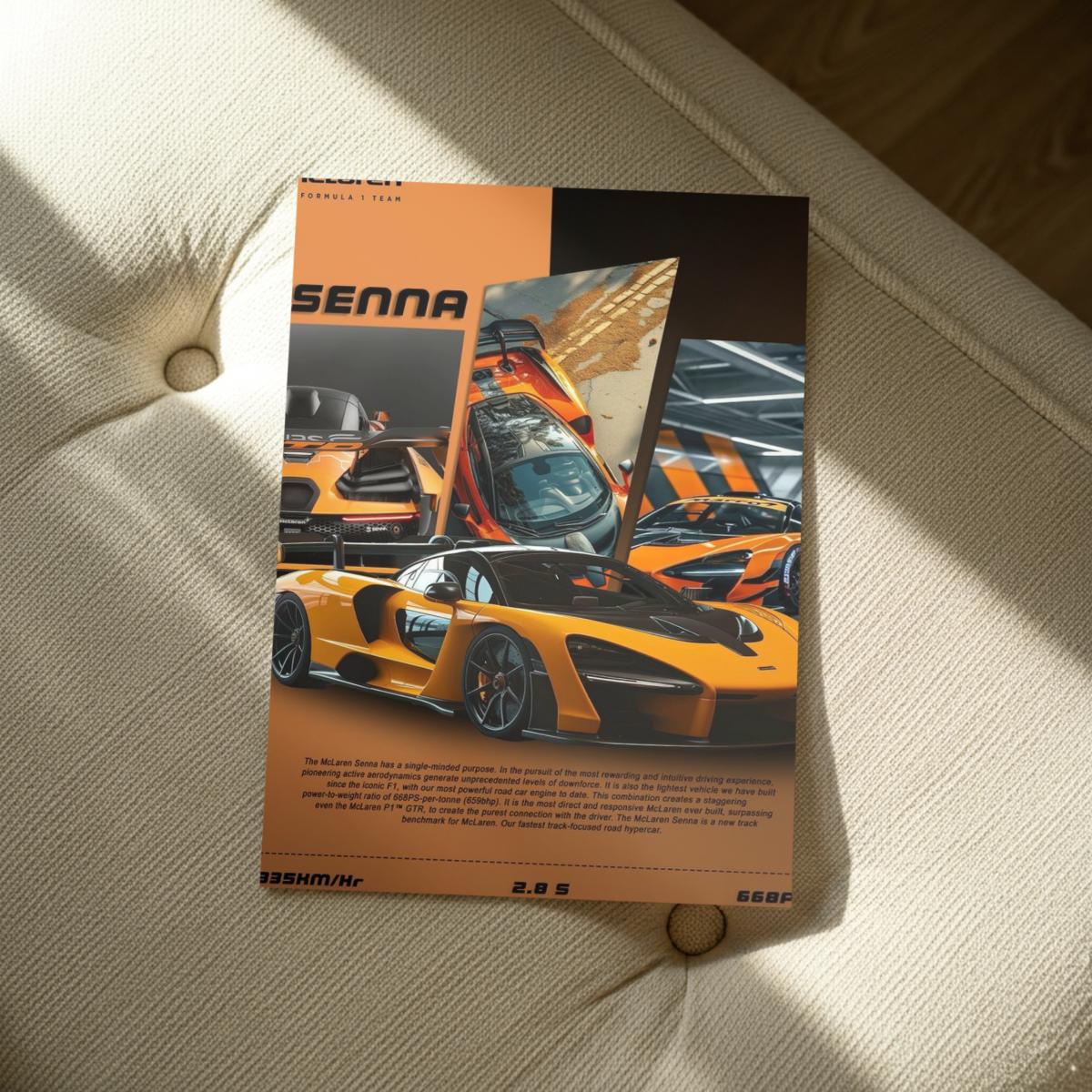 McLaren Senna "Papaya Racing" Collage Edition – Premium Automotive Metal Poster