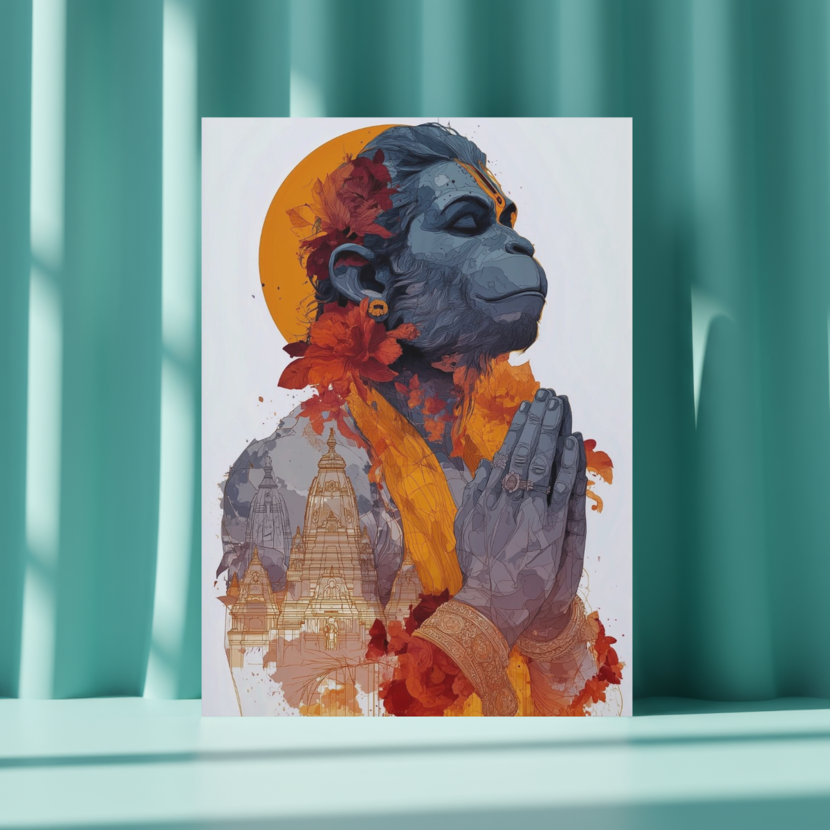Hanuman Ji in Meditation Art Metal Poster – Spiritual Home Decor