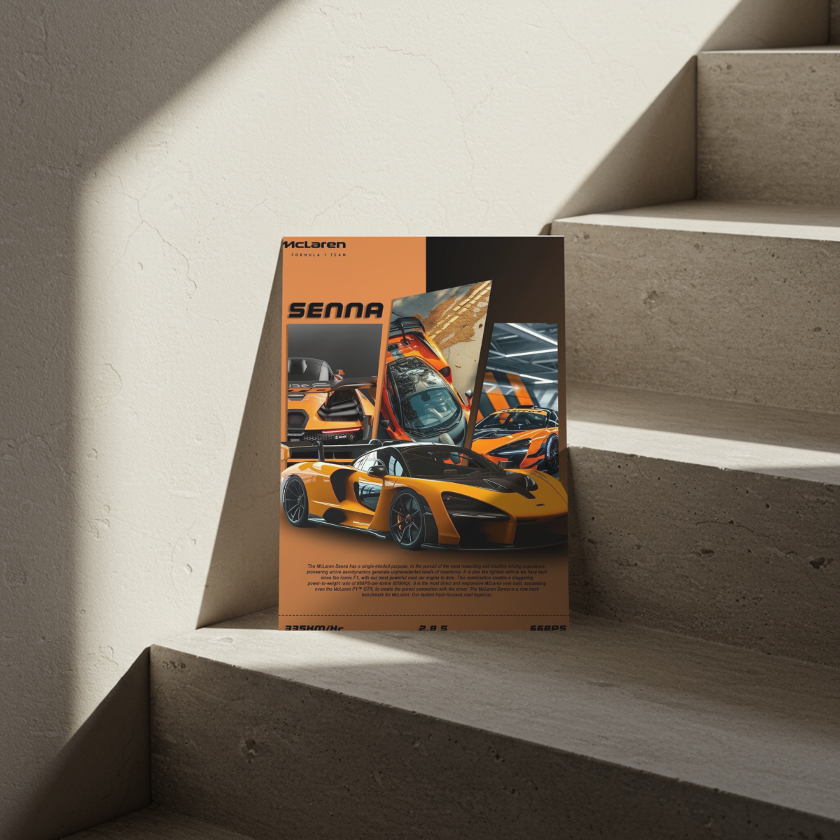 McLaren Senna "Papaya Racing" Collage Edition – Premium Automotive Metal Poster