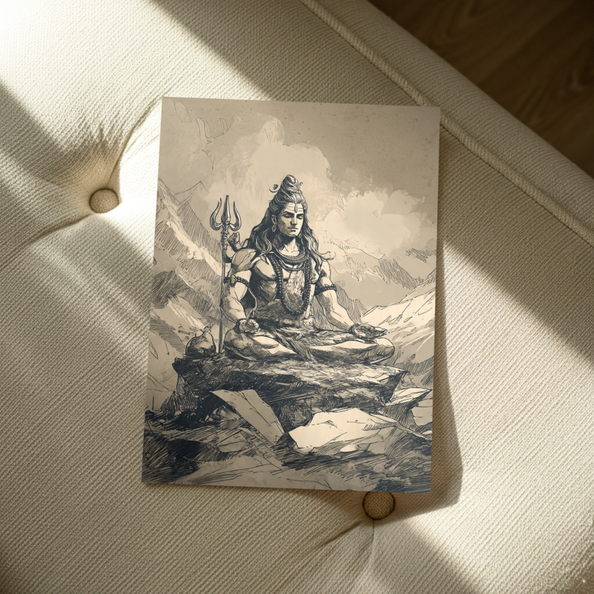 Vintage Sketch Lord Shiva Meditation Metal Poster – Rustic Hindu Wall Art