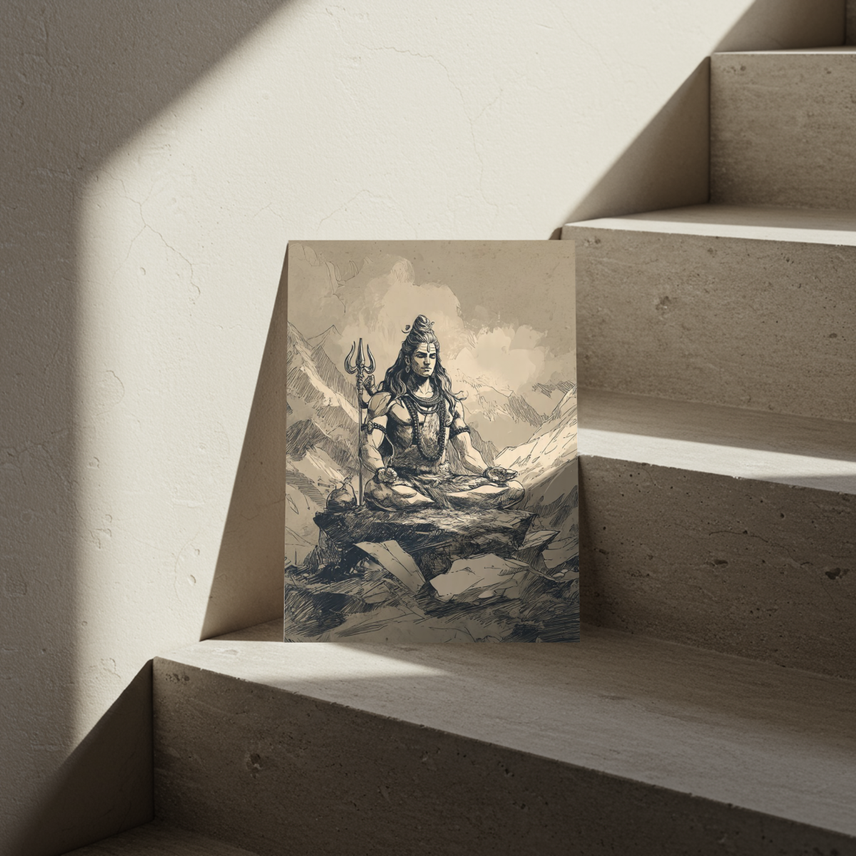 Vintage Sketch Lord Shiva Meditation Metal Poster – Rustic Hindu Wall Art