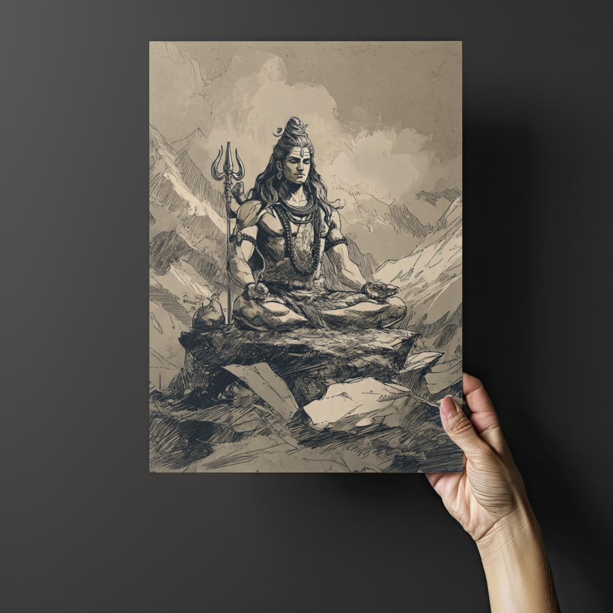 Vintage Sketch Lord Shiva Meditation Metal Poster – Rustic Hindu Wall Art