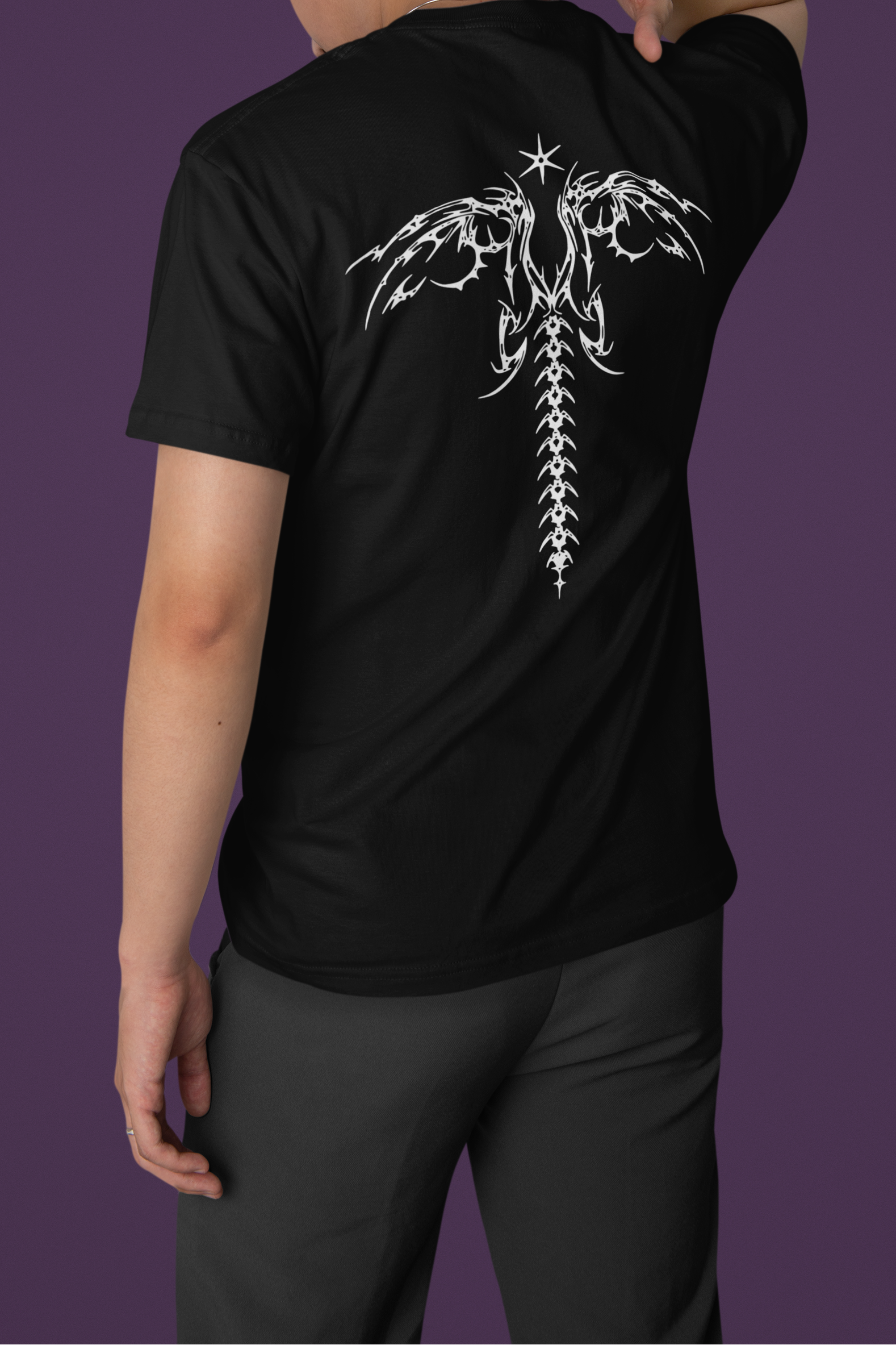 Spinefall Tattoo Art Back Print Tee