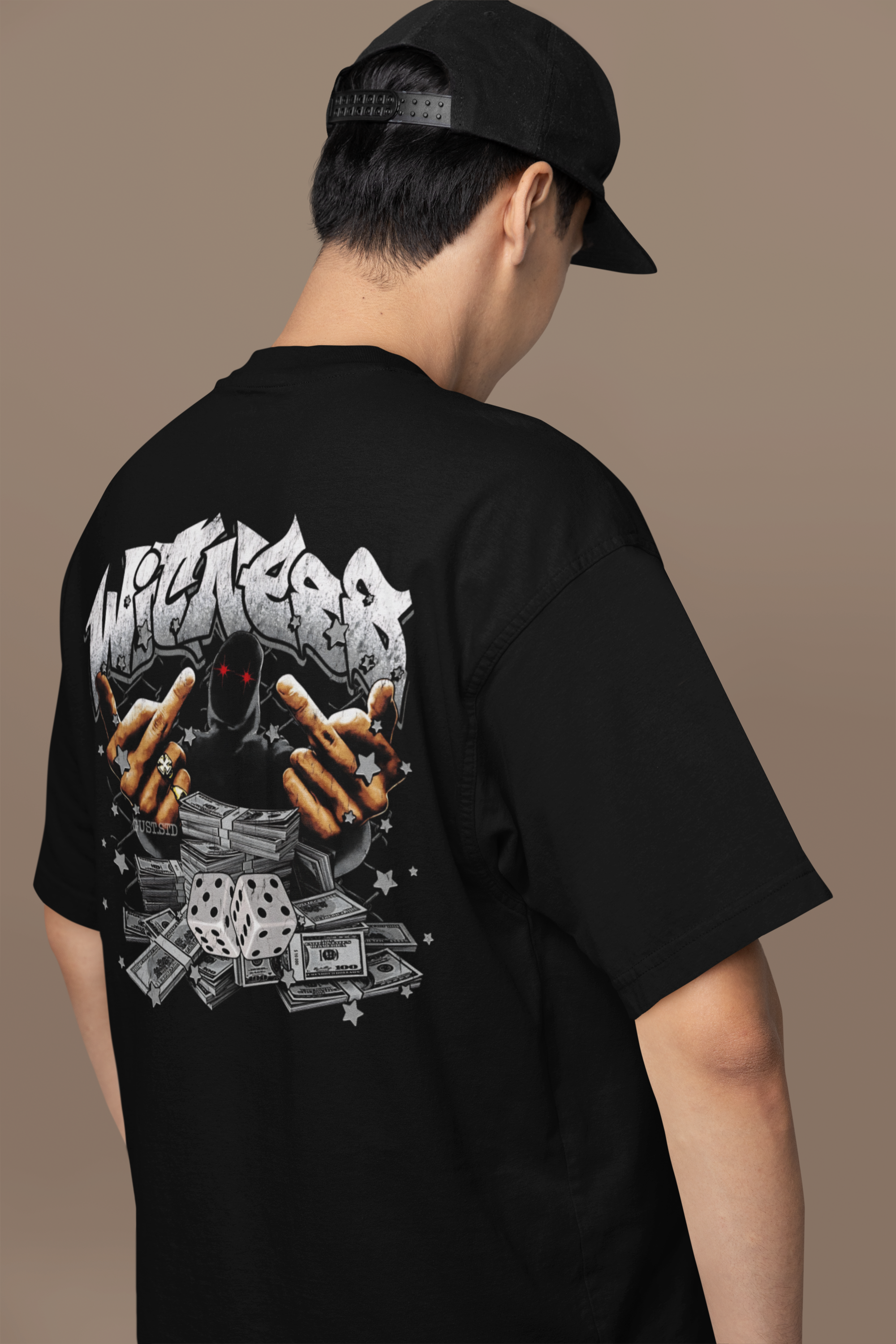 Hustler's Fortune Vintage Black Graphic Oversize French Terry Tee