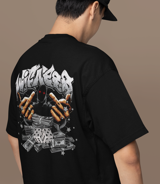 Hustler's Fortune Vintage Black Graphic Oversize French Terry Tee