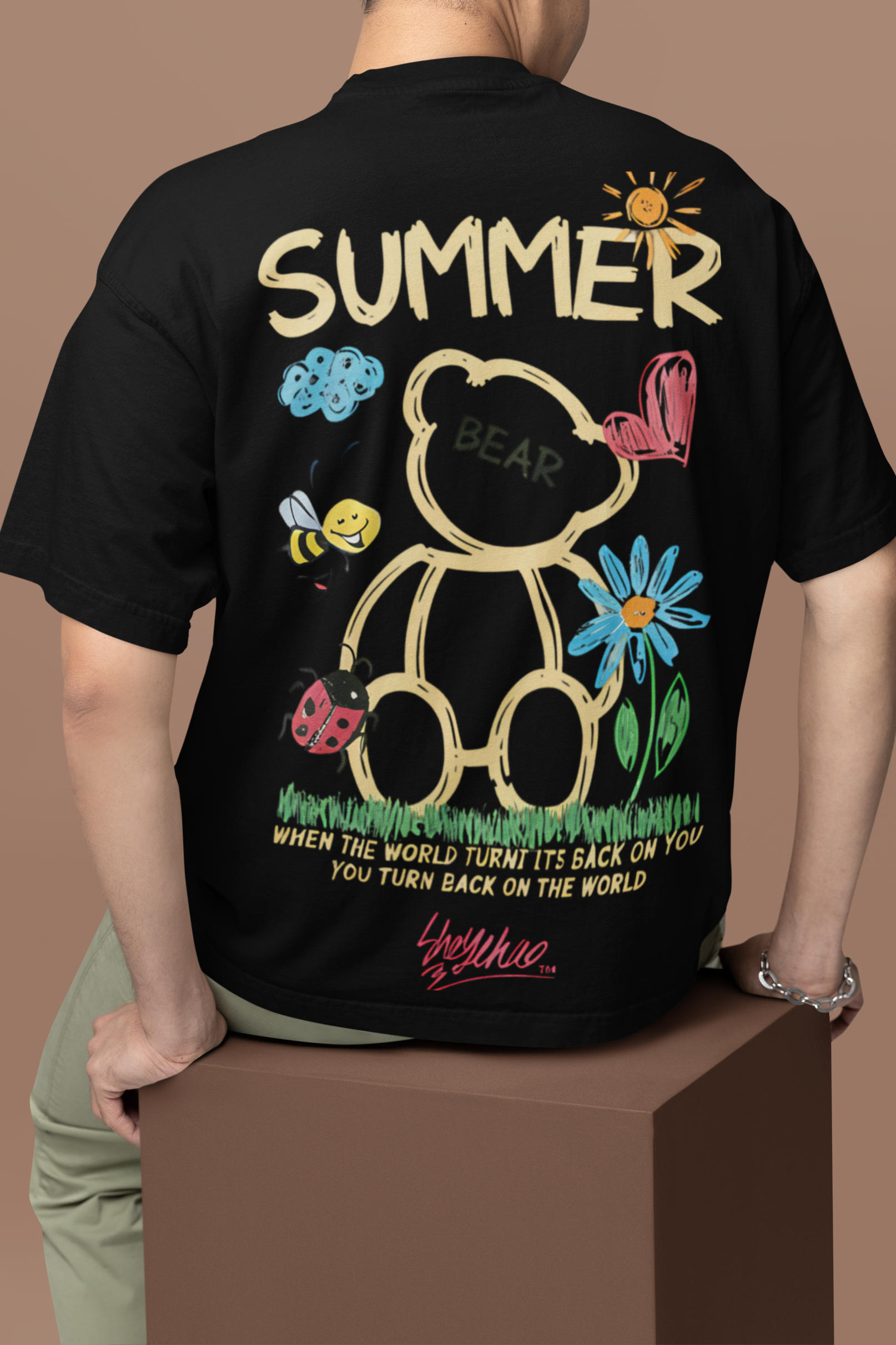 'Doodle Bear' Oversized Tee (Lycra Blend)