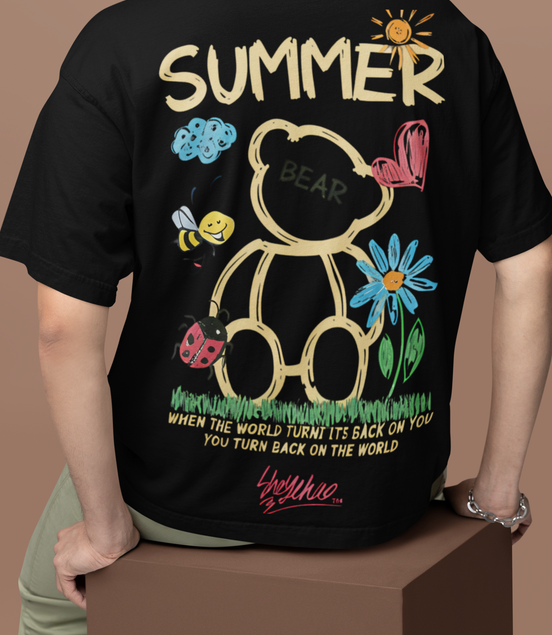 'Doodle Bear' Oversized Tee (Lycra Blend)