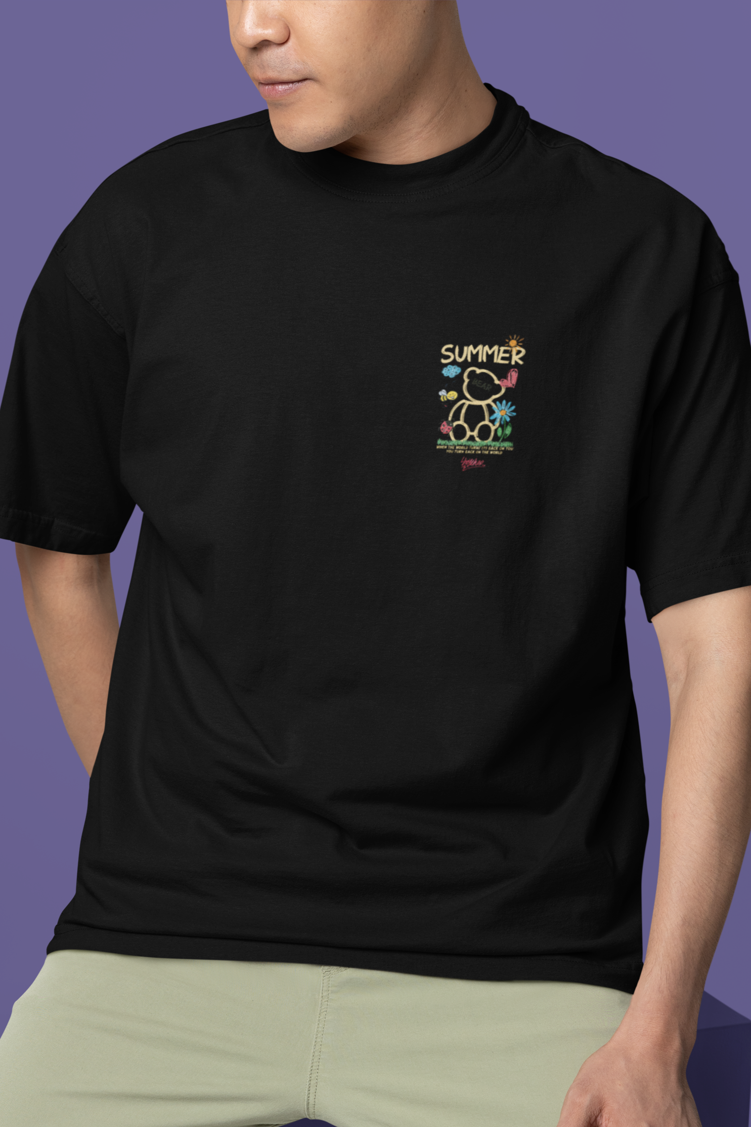 'Doodle Bear' Oversized Tee (Lycra Blend)